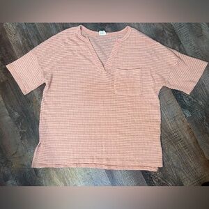 BiBi Waffle Knit Short Sleeve Blush Top L/XL